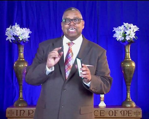 John E Cager III conducts his online sermon