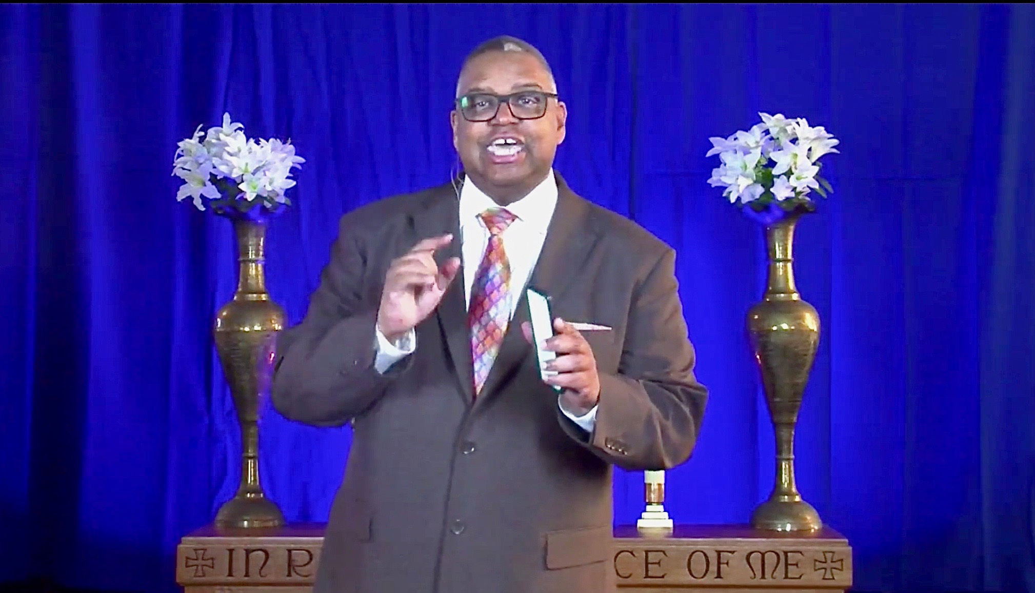John E Cager III conducts his online sermon